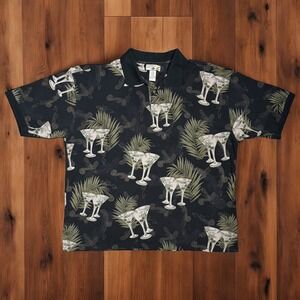 Vintage Caribbean Joe Martini Cocktail Print Polo Shirt Men's XXL